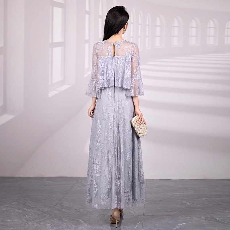 Полиестерова дълга рокля с А‑образен силует, средна талия и дълги ръкави