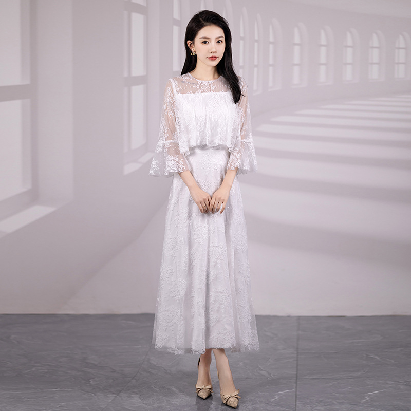 Полиестерова дълга рокля с А‑образен силует, средна талия и дълги ръкави