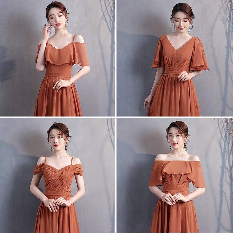 Līgavas māsu kleita, īsas piedurknes, Itāļu apkakle, poliester audums, kāzu laikā