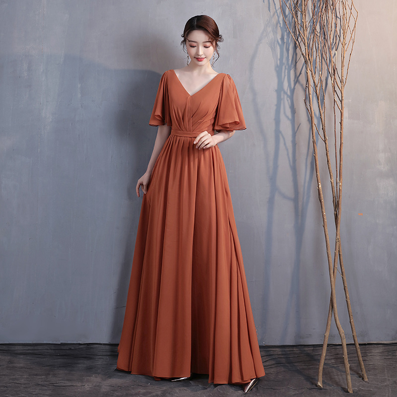 Līgavas māsu kleita, īsas piedurknes, Itāļu apkakle, poliester audums, kāzu laikā