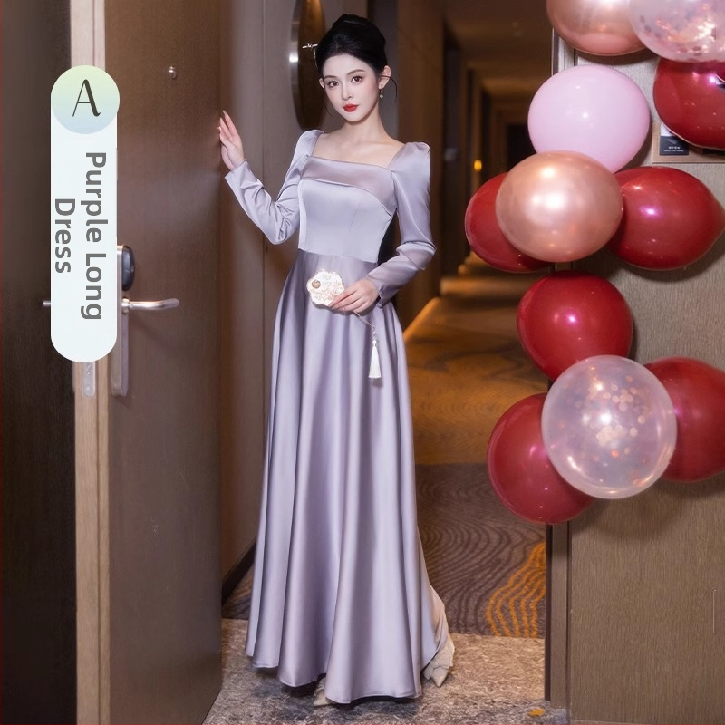 Vakara kleita, mercerizēts poliesters, garas piedurknes, kvadrātiska apkakle, siluete vidējā līmenī (Rudens 2025)