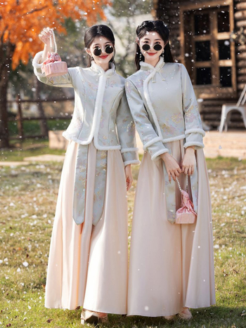 Kāzu draudzenes kleita ķīniešu stilā ar vienu plecu, A līnijas siluets, garas piedurknes, chenille audums, spandex maisījums, elastīga jostasvieta