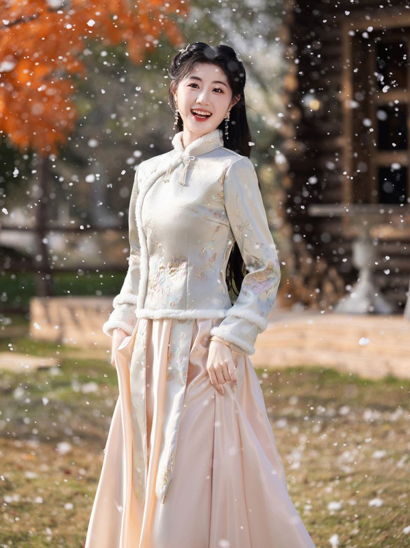 Kāzu draudzenes kleita ķīniešu stilā ar vienu plecu, A līnijas siluets, garas piedurknes, chenille audums, spandex maisījums, elastīga jostasvieta