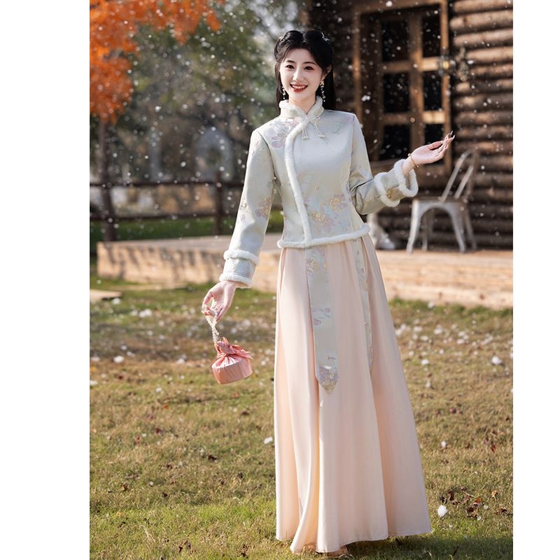 Kāzu draudzenes kleita ķīniešu stilā ar vienu plecu, A līnijas siluets, garas piedurknes, chenille audums, spandex maisījums, elastīga jostasvieta