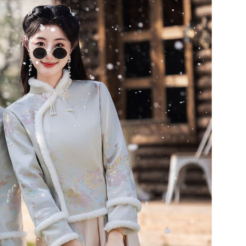 Kāzu draudzenes kleita ķīniešu stilā ar vienu plecu, A līnijas siluets, garas piedurknes, chenille audums, spandex maisījums, elastīga jostasvieta