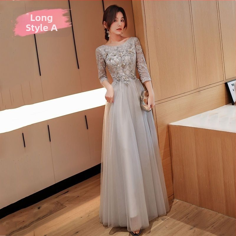 Kleita līgavas palīdzei ar vienu plecu, A līnija, gara kleita, 3/4 piedurknes, chenille audums ar elastānu, pavasaris 2024