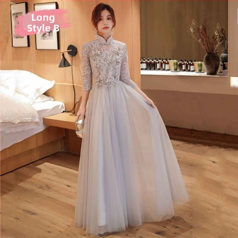 Kleita līgavas palīdzei ar vienu plecu, A līnija, gara kleita, 3/4 piedurknes, chenille audums ar elastānu, pavasaris 2024