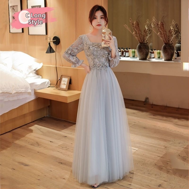 Kleita līgavas palīdzei ar vienu plecu, A līnija, gara kleita, 3/4 piedurknes, chenille audums ar elastānu, pavasaris 2024