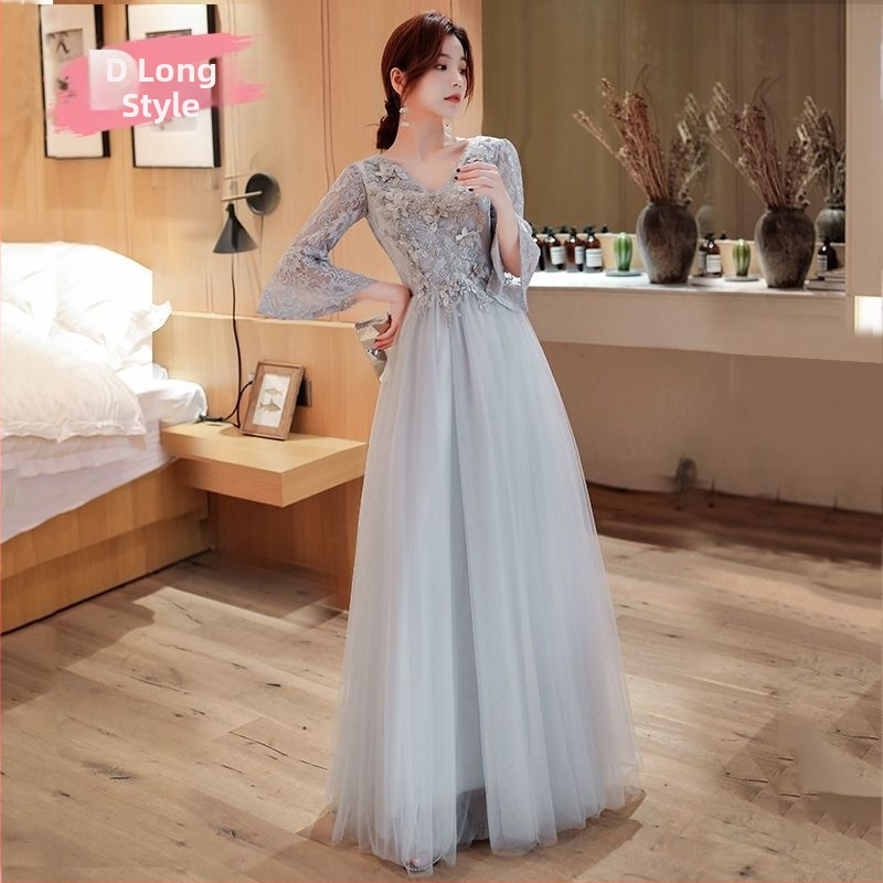 Kleita līgavas palīdzei ar vienu plecu, A līnija, gara kleita, 3/4 piedurknes, chenille audums ar elastānu, pavasaris 2024