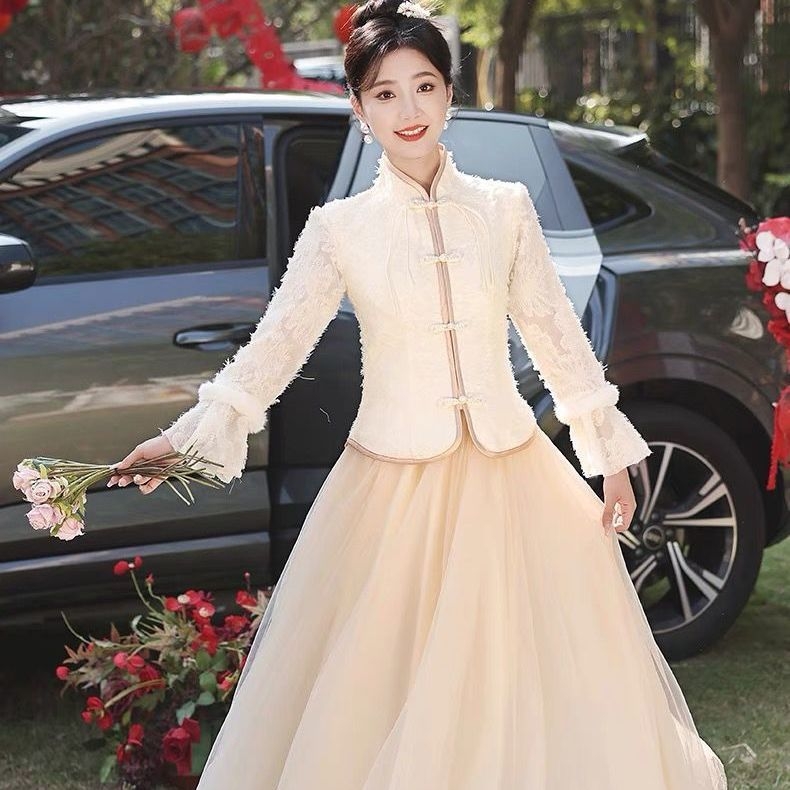 Kleita līgavas draudzenei ar vienu plecu, A līnija, garas piedurknes, gara svārka, chenille audums ar elastānu