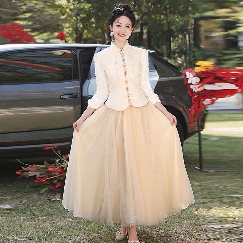 Kleita līgavas draudzenei ar vienu plecu, A līnija, garas piedurknes, gara svārka, chenille audums ar elastānu