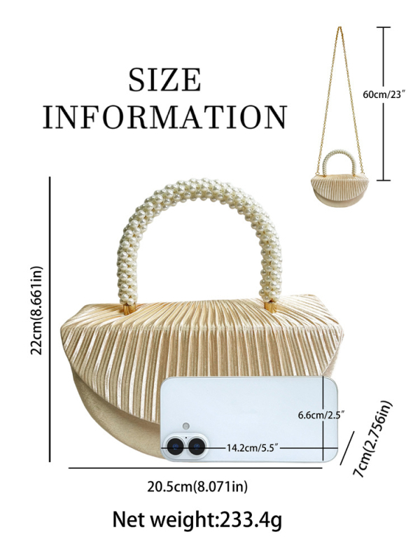 Перлена клъч чанта, хоризонтална квадратна форма, полиестерен материал, магнитно закопчаване, джоб за телефон