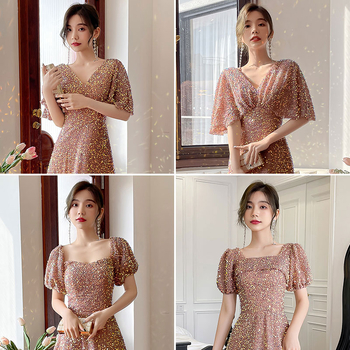 Kleita līgavas palīdzei ar vienu plecu, A līnijas garā kleita no Chenille-Spandex auduma, 2025. gada pavasaris