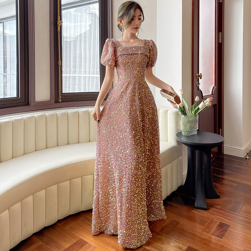 Kleita līgavas palīdzei ar vienu plecu, A līnijas garā kleita no Chenille-Spandex auduma, 2025. gada pavasaris