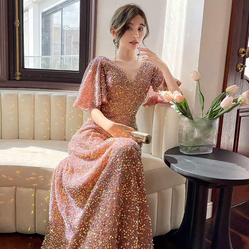 Kleita līgavas palīdzei ar vienu plecu, A līnijas garā kleita no Chenille-Spandex auduma, 2025. gada pavasaris