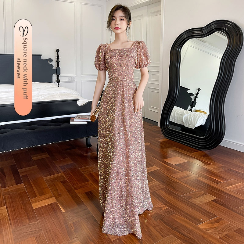 Kleita līgavas palīdzei ar vienu plecu, A līnijas garā kleita no Chenille-Spandex auduma, 2025. gada pavasaris