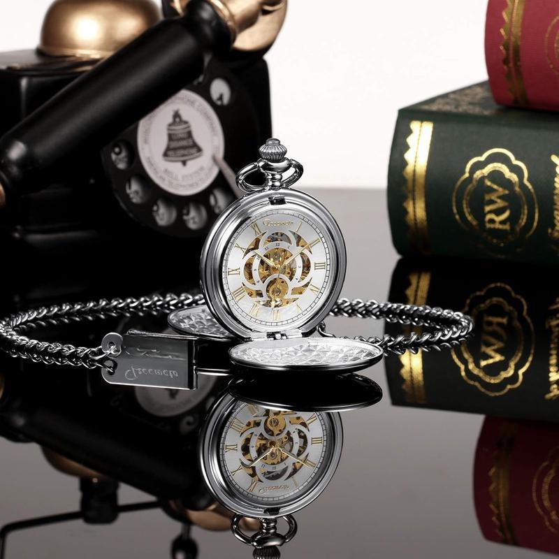 Muški mehanički džepni sat – retro steampunk, Seagull mehanizam, metalno kućište, brojčanik s prekrivenim staklom