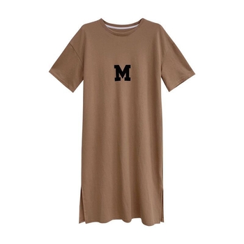 Sieviešu T‑šūru stila kleita, brīvs piegriezums, apaļš kakls, 3/4 garuma piedurknes, poliestera audums