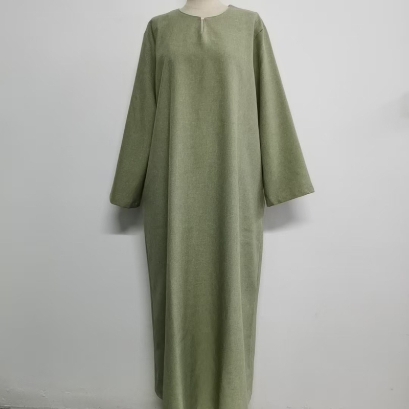 Duga haljina s okruglim izrezom i dugim rukavima, rastezljivi poliester, bez glačanja, straight kroj, casual stil – Jesen 2024