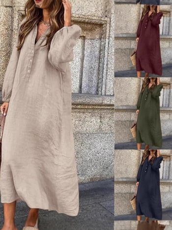 Poliester kleita ar V veida izgriezumu, garām piedurknēm, vidēja garuma