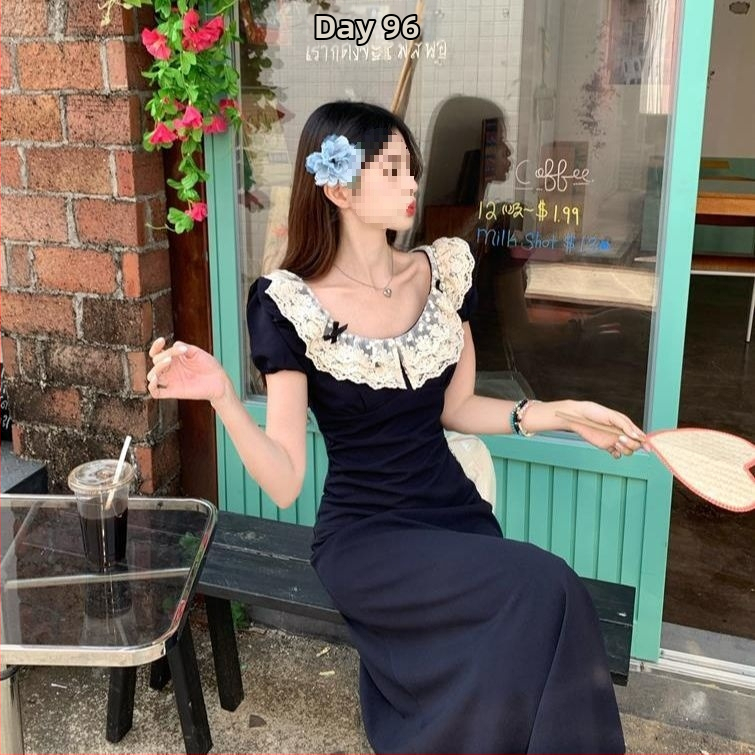 Plus izmēra franču mežģīņu kleita sievietēm, vasara 2025, pleca siksna, vidējais garums, polo apkakle, princeses piedurknes