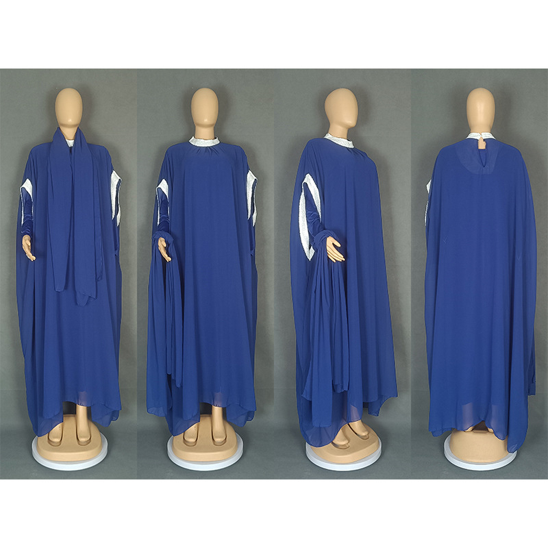 Šifona vakara kleita ar pailletēm, garš kleitas izgriezums, apaļš kakla izgriezums, raglan piedurknes, brīvs viduklis