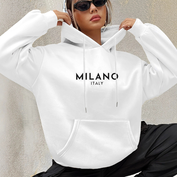 Ženski hoodie s kapuljom i natpisom, Harajuku-inspiriran, plus veličina, debeli poliester, pliš podstava, jesen-zima