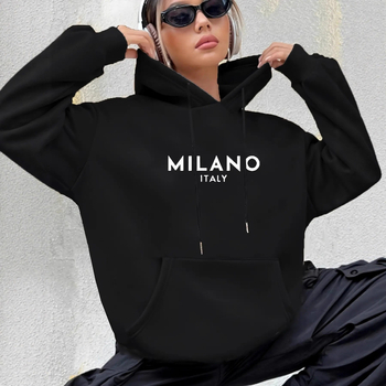 Ženski hoodie s kapuljom i natpisom, Harajuku-inspiriran, plus veličina, debeli poliester, pliš podstava, jesen-zima