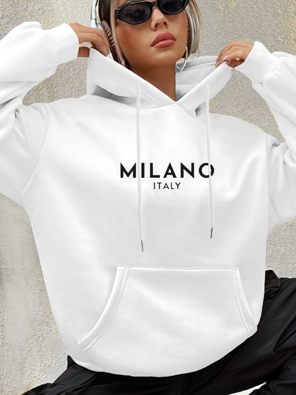 Ženski hoodie s kapuljom i natpisom, Harajuku-inspiriran, plus veličina, debeli poliester, pliš podstava, jesen-zima