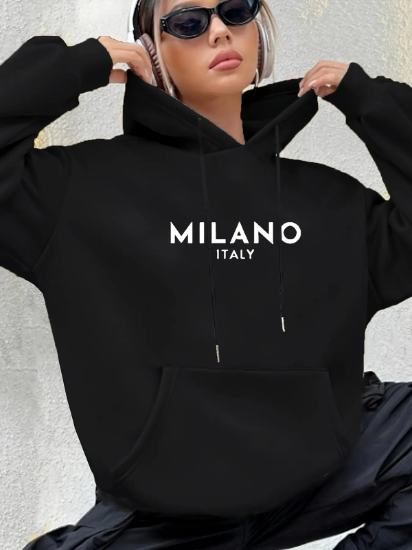 Ženski hoodie s kapuljom i natpisom, Harajuku-inspiriran, plus veličina, debeli poliester, pliš podstava, jesen-zima