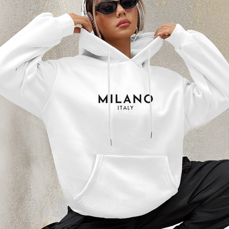 Ženski hoodie s kapuljom i natpisom, Harajuku-inspiriran, plus veličina, debeli poliester, pliš podstava, jesen-zima