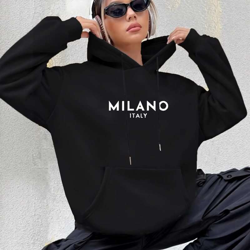 Ženski hoodie s kapuljom i natpisom, Harajuku-inspiriran, plus veličina, debeli poliester, pliš podstava, jesen-zima