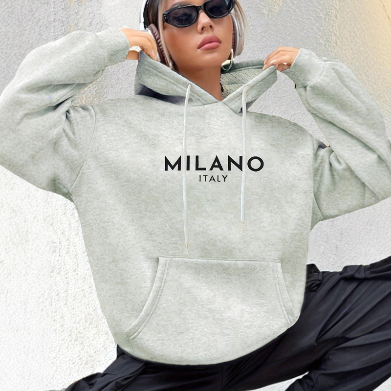 Ženski hoodie s kapuljom i natpisom, Harajuku-inspiriran, plus veličina, debeli poliester, pliš podstava, jesen-zima