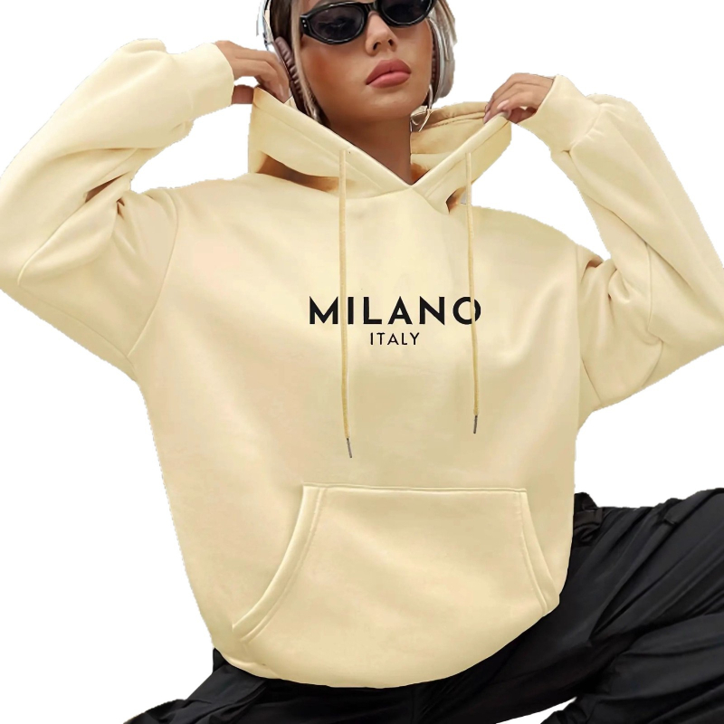 Ženski hoodie s kapuljom i natpisom, Harajuku-inspiriran, plus veličina, debeli poliester, pliš podstava, jesen-zima