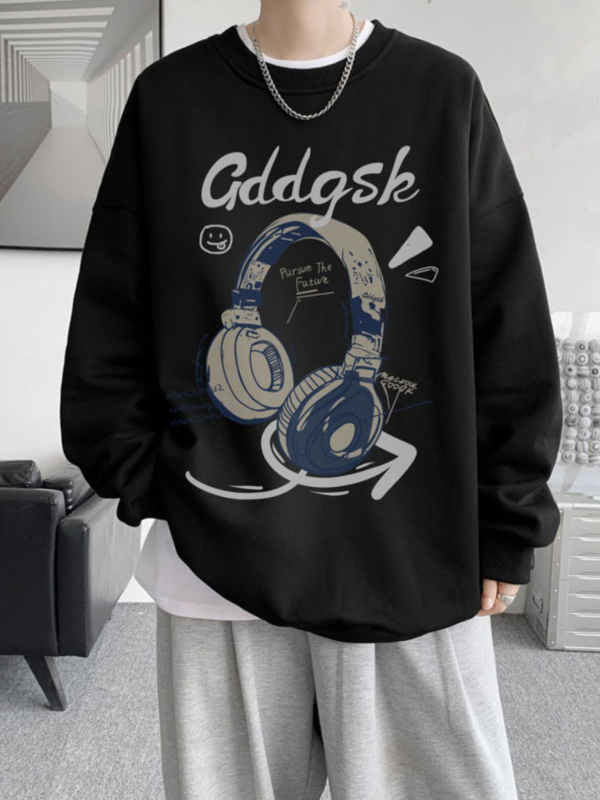Nova mikina s okruglim vratom za proljeće i jesen, teška, opuštena silueta u američkom streetwear stilu, muška plus veličina, casual za jesen-zimu