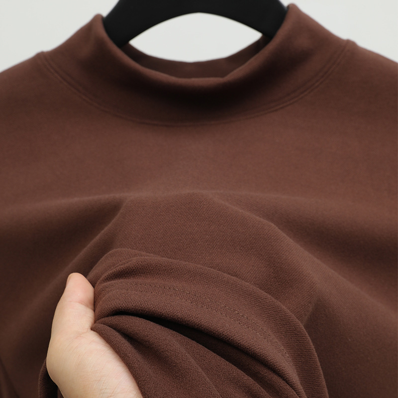 Muški sweatshirt u plus veličini, jednobojna boja, opušten kroj, dugi rukav, visok ovratnik, topao