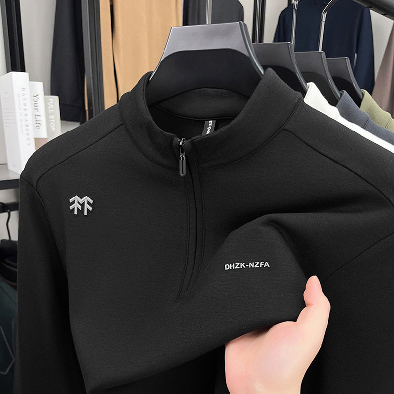 Vyrinis megztinis su stačia apykakle, ilgos rankovės, užtrauktukas, 100% poliesteris, laisvas kirpimas