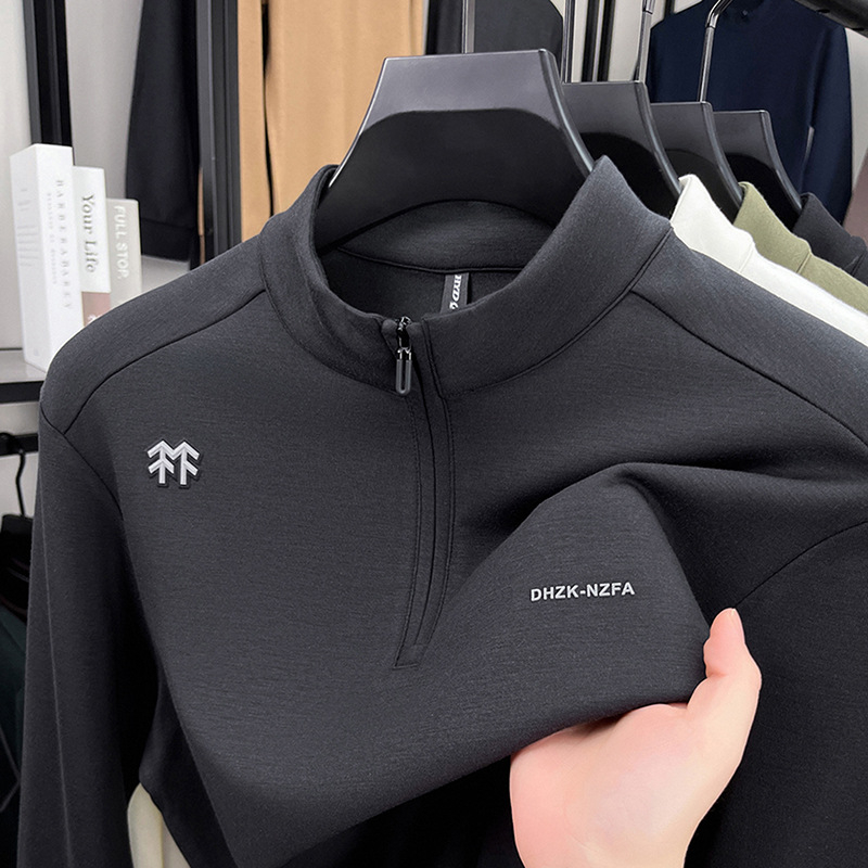 Vyrinis megztinis su stačia apykakle, ilgos rankovės, užtrauktukas, 100% poliesteris, laisvas kirpimas