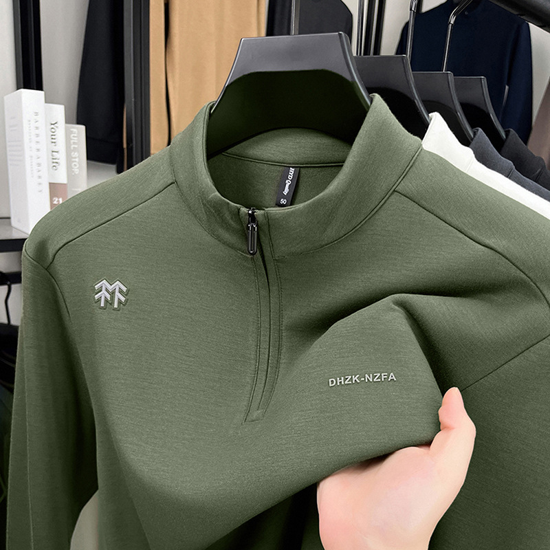 Vyrinis megztinis su stačia apykakle, ilgos rankovės, užtrauktukas, 100% poliesteris, laisvas kirpimas