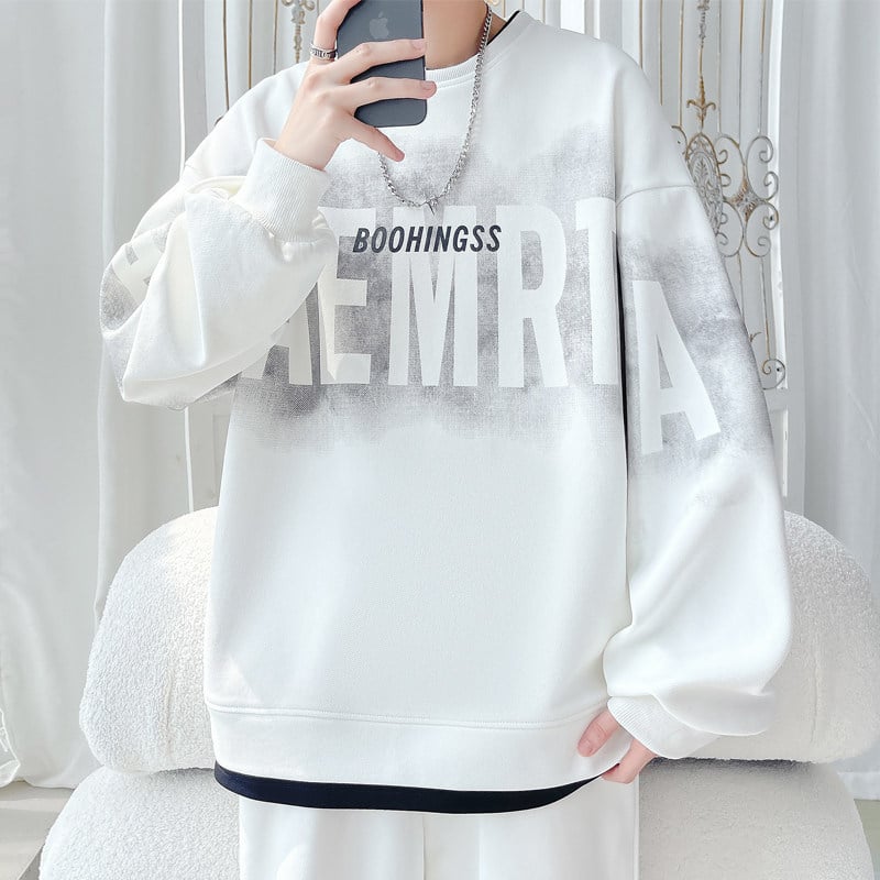 Džemperis su gobtuvu, laisvas formos, spauda raidėmis/skaičiais, svoris virš 400 g, tinkamas pavasariui