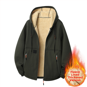 Vyrinė kapucinė fliso striukė, stora fliso pamušalas, laisvas kirpimas, užtrauktukų kišenės, poliesteris