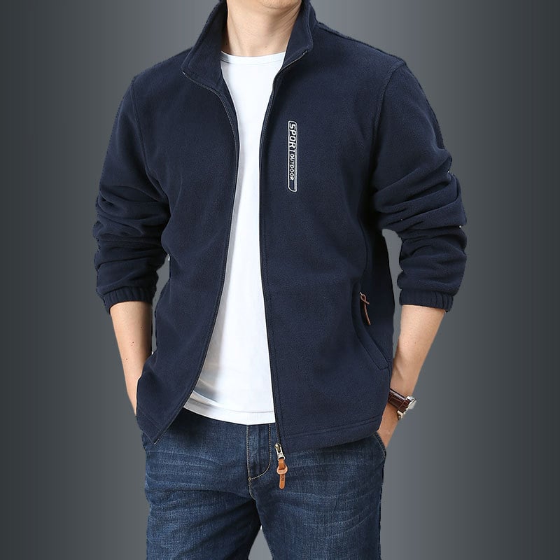 Ανδρικό φλίς μπουφάν με κουκούλα, χαλαρή γραμμή, φερμουάρ μπροστά, τσέπες με φερμουάρ, 100% πολυεστέρας