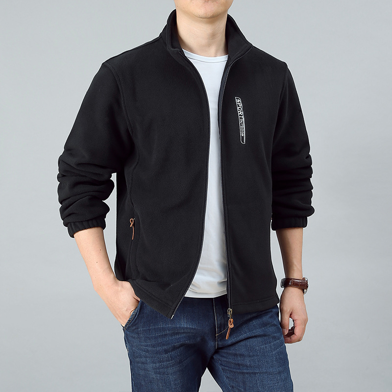 Ανδρικό φλίς μπουφάν με κουκούλα, χαλαρή γραμμή, φερμουάρ μπροστά, τσέπες με φερμουάρ, 100% πολυεστέρας