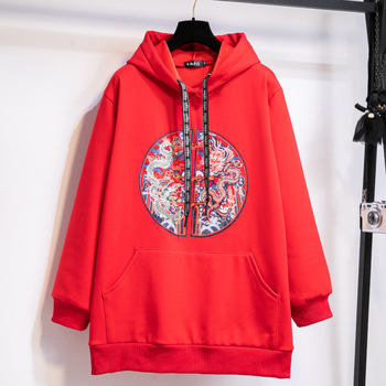 Kapucēta džemperis ar flīsa iekšpusi, ģeometrisks raksts, brīvs piegriezums, bieza audums