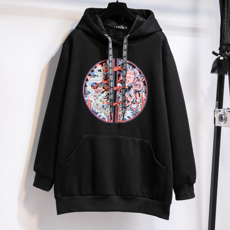 Kapucēta džemperis ar flīsa iekšpusi, ģeometrisks raksts, brīvs piegriezums, bieza audums