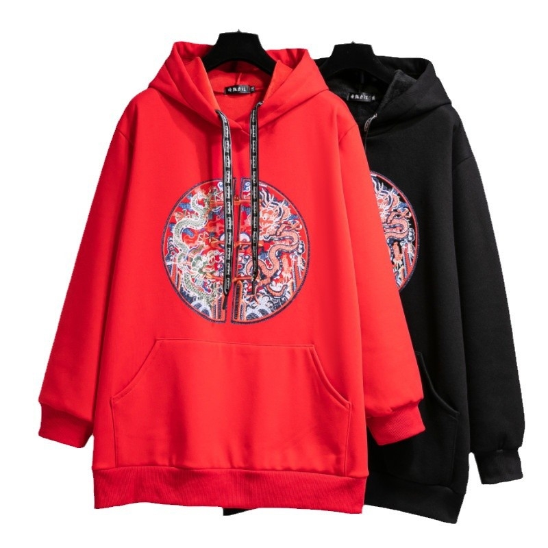 Kapucēta džemperis ar flīsa iekšpusi, ģeometrisks raksts, brīvs piegriezums, bieza audums