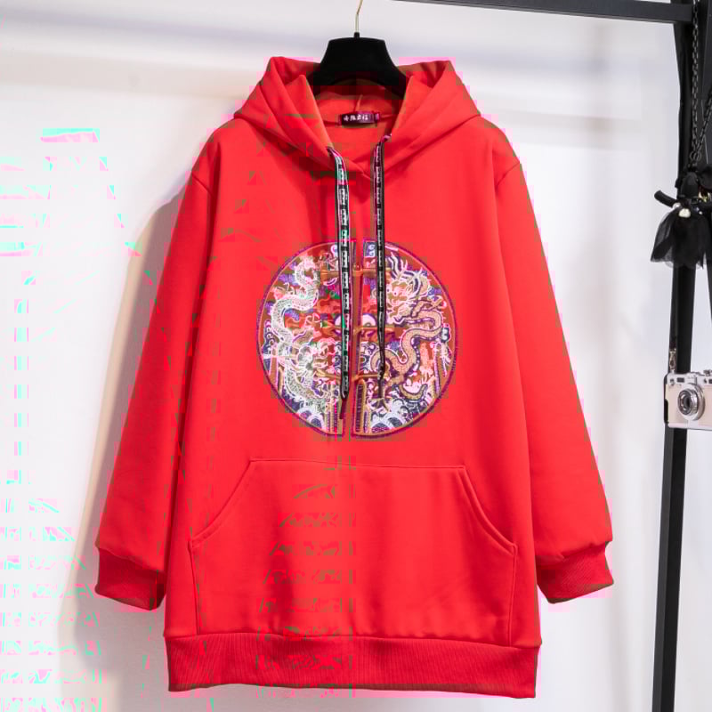 Kapucēta džemperis ar flīsa iekšpusi, ģeometrisks raksts, brīvs piegriezums, bieza audums