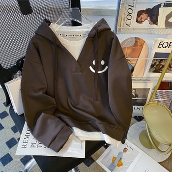 Ženski debeli hoodie s flecom i lažnim dvodijelnim izgledom, oversized kroj, kapuljača, srednje duljine, zimski model, plus veličina
