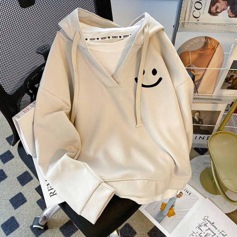 Ženski debeli hoodie s flecom i lažnim dvodijelnim izgledom, oversized kroj, kapuljača, srednje duljine, zimski model, plus veličina