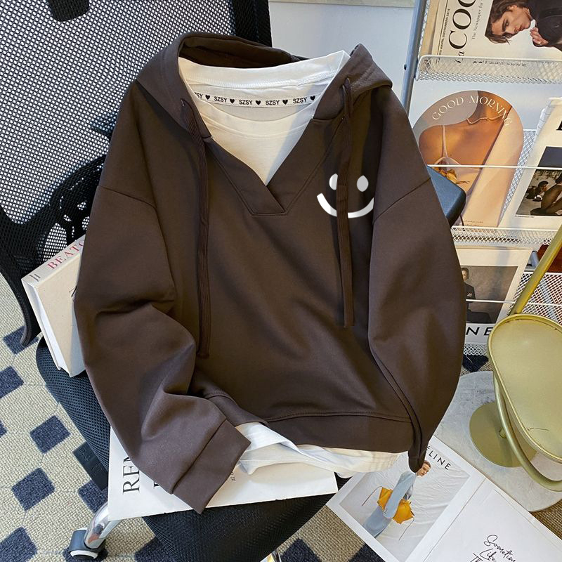 Ženski debeli hoodie s flecom i lažnim dvodijelnim izgledom, oversized kroj, kapuljača, srednje duljine, zimski model, plus veličina